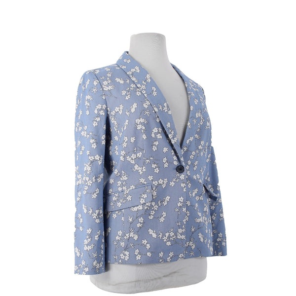 Talbots Blazer Jacket NEW $179 Sz 14 Blue White Floral Collared Cotton Nylon