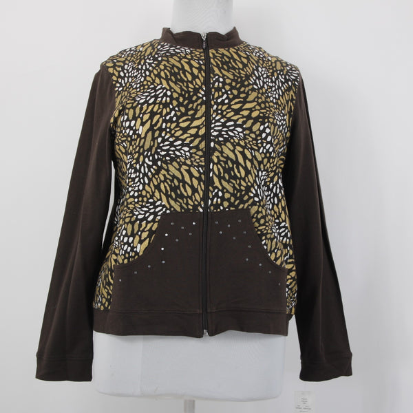 Koret Sport Jacket Sz PXL Wild Wish Brown Gold Multi Zip Up 100% Cotton Jacket