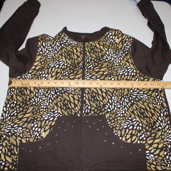 Koret Sport Jacket Sz PXL Wild Wish Brown Gold Multi Zip Up 100% Cotton Jacket