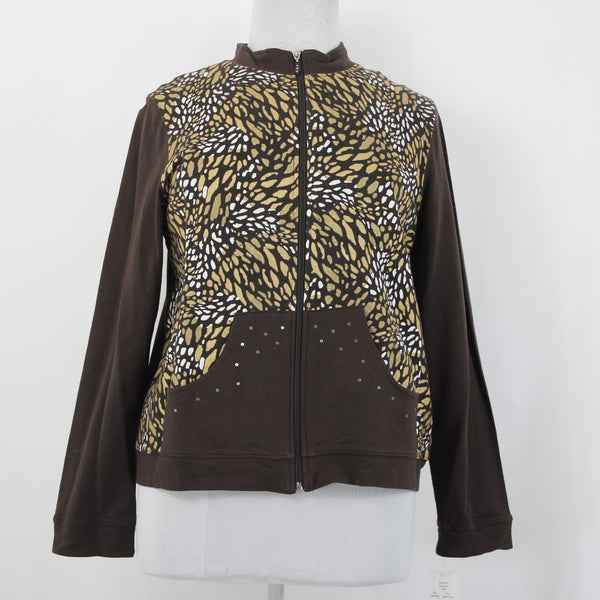 Koret Sport Jacket Sz PXL Wild Wish Brown Gold Multi Zip Up 100% Cotton Jacket