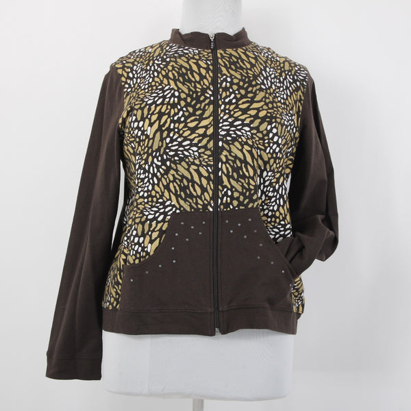 Koret Sport Jacket Sz PXL Wild Wish Brown Gold Multi Zip Up 100% Cotton Jacket
