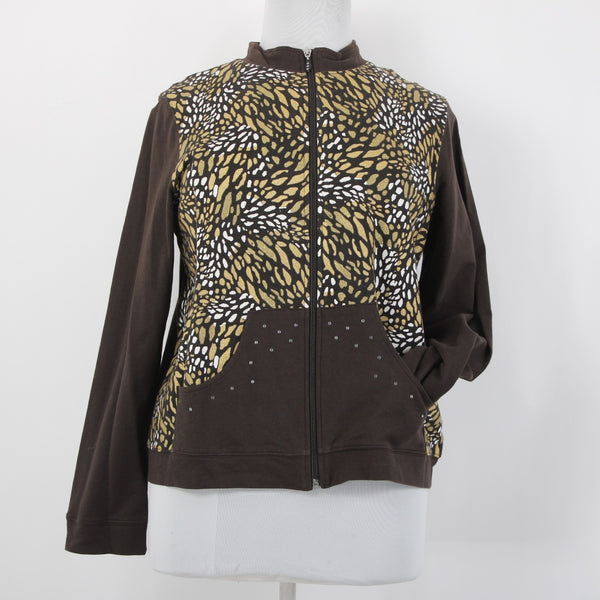 Koret Sport Jacket Sz PXL Wild Wish Brown Gold Multi Zip Up 100% Cotton Jacket