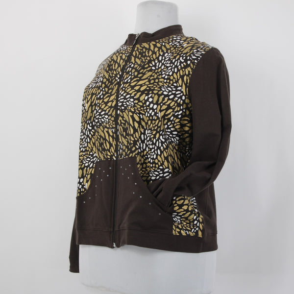 Koret Sport Jacket Sz PXL Wild Wish Brown Gold Multi Zip Up 100% Cotton Jacket