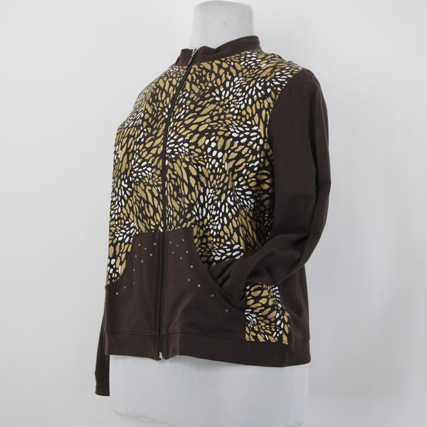 Koret Sport Jacket Sz PXL Wild Wish Brown Gold Multi Zip Up 100% Cotton Jacket