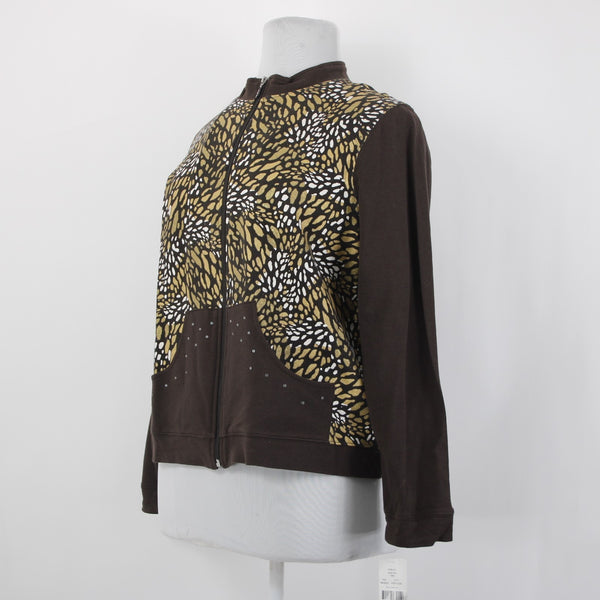 Koret Sport Jacket Sz PXL Wild Wish Brown Gold Multi Zip Up 100% Cotton Jacket
