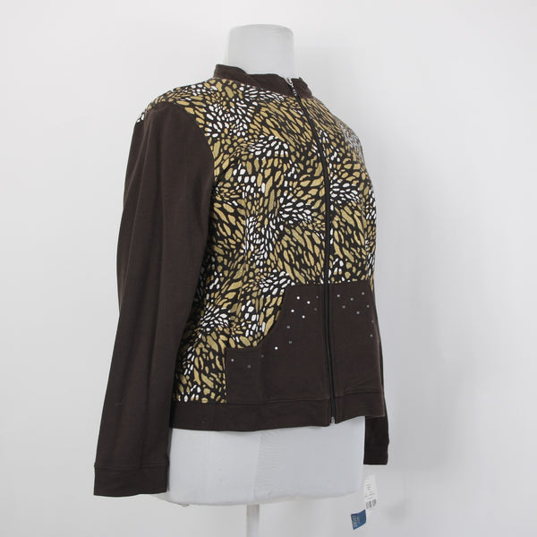 Koret Sport Jacket Sz PXL Wild Wish Brown Gold Multi Zip Up 100% Cotton Jacket