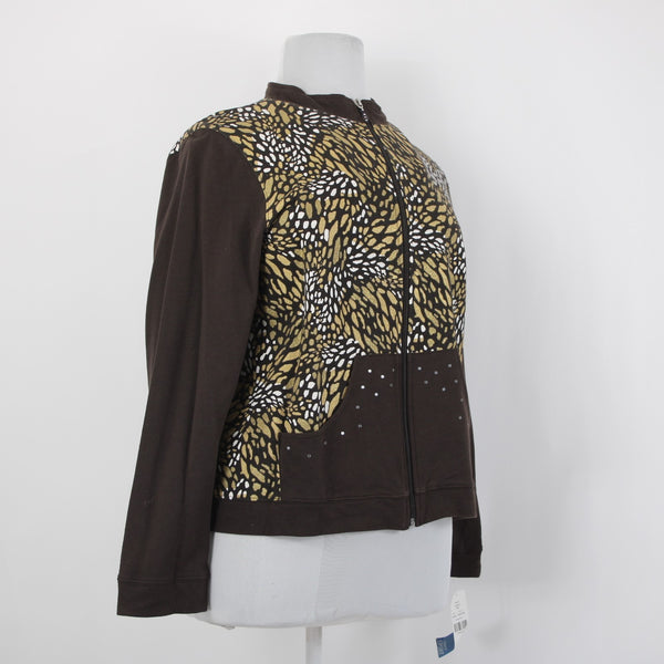 Koret Sport Jacket Sz PXL Wild Wish Brown Gold Multi Zip Up 100% Cotton Jacket