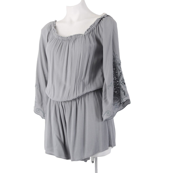 Kori America Romper NEW Sz M x 2 Gray Embordered Sleeve Ruching 100% Rayon