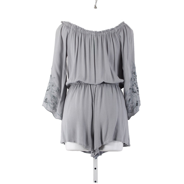 Kori America Romper NEW Sz M x 2 Gray Embordered Sleeve Ruching 100% Rayon