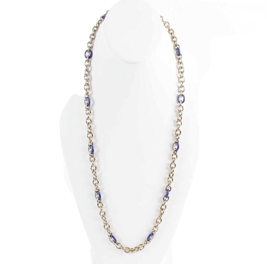 J Crew 36.5" Goldtone Blue Enamel Oval Single Strand Chain Necklace