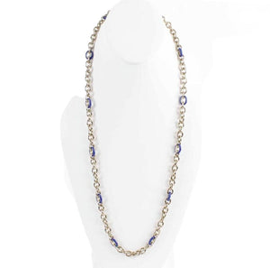 J Crew 36.5" Goldtone Blue Enamel Oval Single Strand Chain Necklace