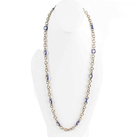 J Crew 36.5" Goldtone Blue Enamel Oval Single Strand Chain Necklace