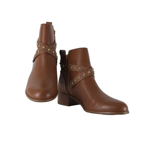 Michael Kors Booties Sz 11M Brown Gold Hardware Logo Leather Rubber Ankle Bootie