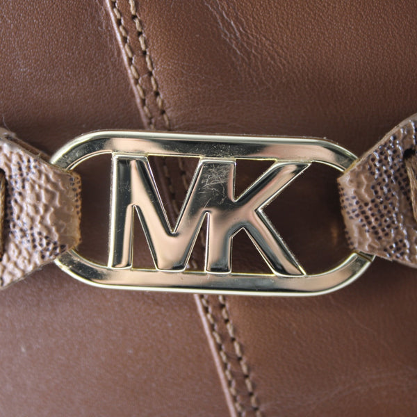 Michael Kors Booties Sz 11M Brown Gold Hardware Logo Leather Rubber Ankle Bootie