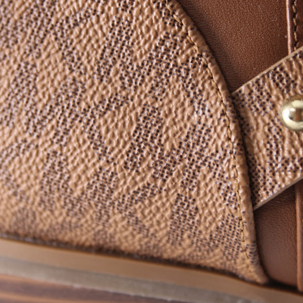 Michael Kors Booties Sz 11M Brown Gold Hardware Logo Leather Rubber Ankle Bootie