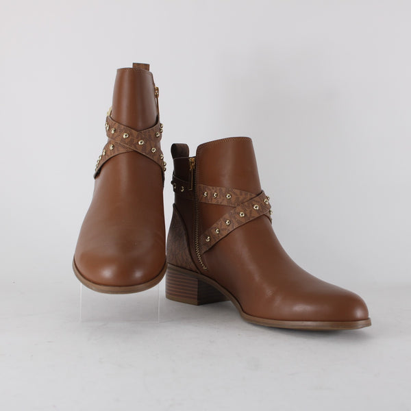 Michael Kors Booties Sz 11M Brown Gold Hardware Logo Leather Rubber Ankle Bootie