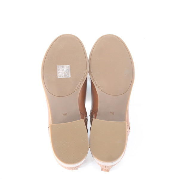 Michael Kors Booties Sz 11M Brown Gold Hardware Logo Leather Rubber Ankle Bootie