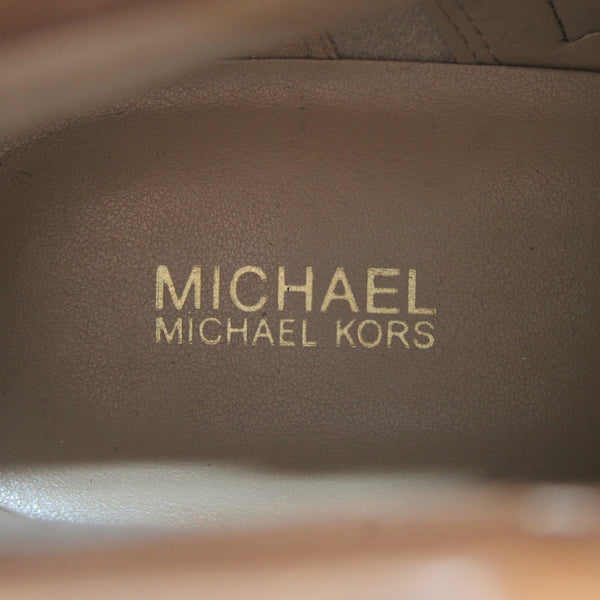 Michael Kors Booties Sz 11M Brown Gold Hardware Logo Leather Rubber Ankle Bootie