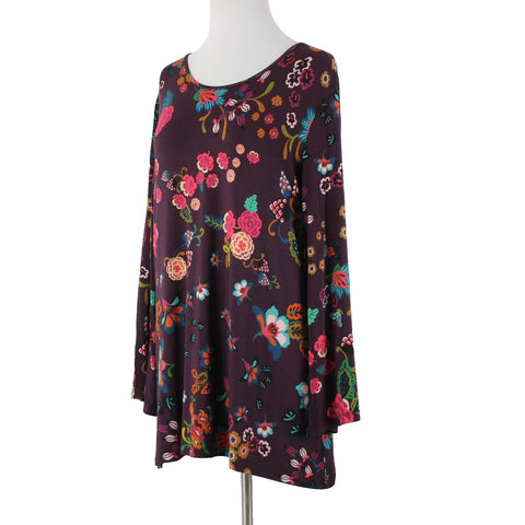 Johnny Was NEW $168 The Janie Sz M Purple Floral Boho Tunic Rayon Spandex Top