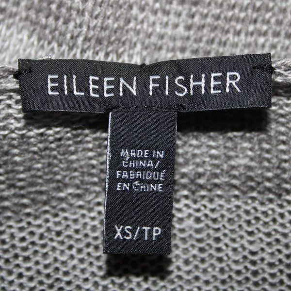 Eileen Fisher Sz XS Gray Striped Hood Open Knit 100% Organic Linen Wrap Sweater