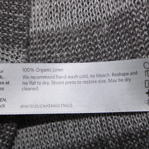Eileen Fisher Sz XS Gray Striped Hood Open Knit 100% Organic Linen Wrap Sweater