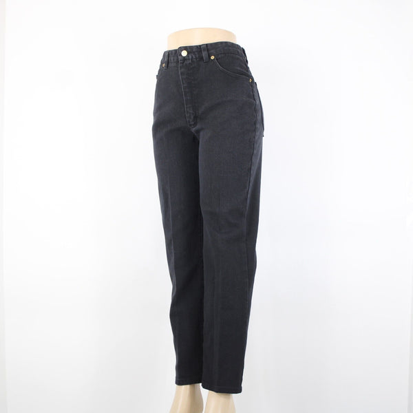 St John Signature Sz 8 x 29 Black Denim Pockets Logo Cotton Lycra Jeans