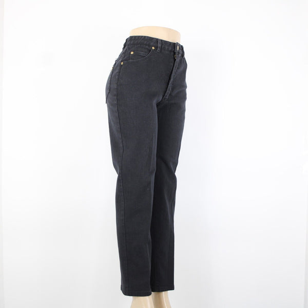 St John Signature Sz 8 x 29 Black Denim Pockets Logo Cotton Lycra Jeans