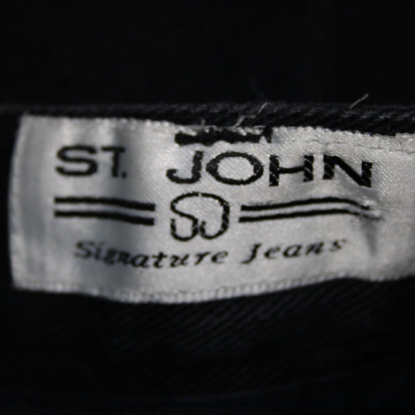 St John Signature Sz 8 x 29 Black Denim Pockets Logo Cotton Lycra Jeans