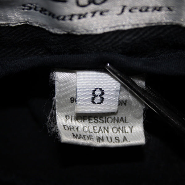 St John Signature Sz 8 x 29 Black Denim Pockets Logo Cotton Lycra Jeans