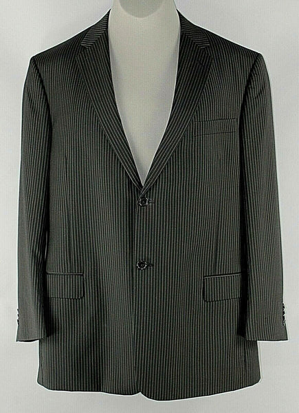 BCBG Attitude Sz 44R Black Tan Pinstriped 100% Wool Lined 6 Pocket Blazer
