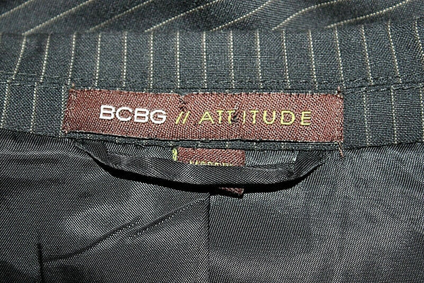 BCBG Attitude Sz 44R Black Tan Pinstriped 100% Wool Lined 6 Pocket Blazer