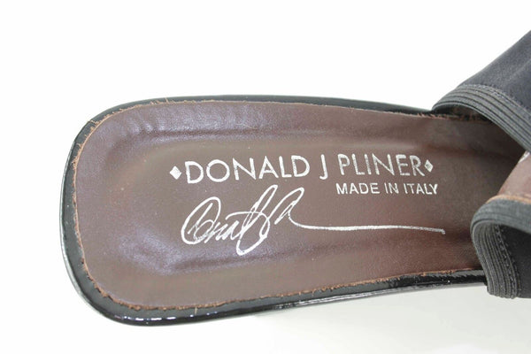 Donald Pliner Sz 8 Black Crepe Elastic Open Toe Slingback Patent 3 Wedge
