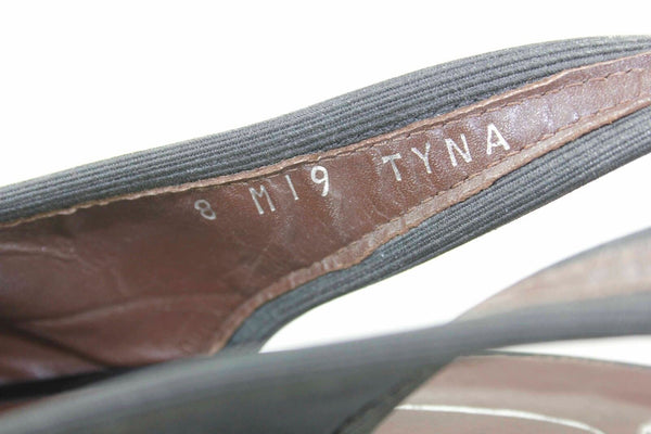 Donald Pliner Sz 8 Black Crepe Elastic Open Toe Slingback Patent 3 Wedge