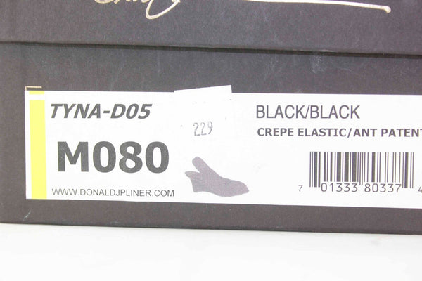 Donald Pliner Sz 8 Black Crepe Elastic Open Toe Slingback Patent 3 Wedge