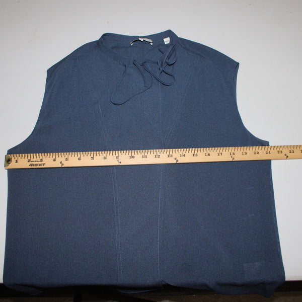 Vince Top Sz M Blue Collared V Neck Unlined 100% Silk Top