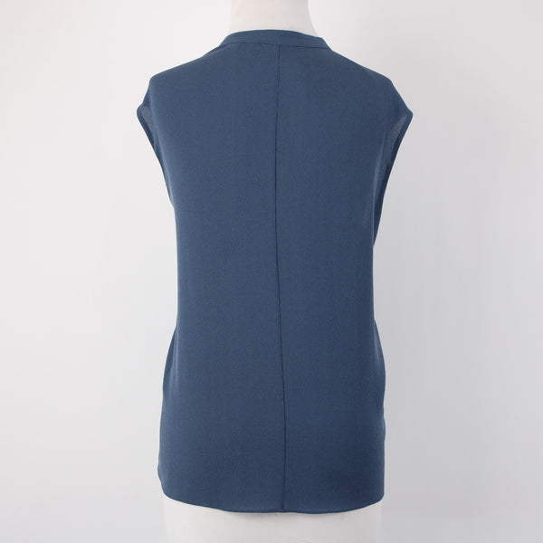 Vince Top Sz M Blue Collared V Neck Unlined 100% Silk Top