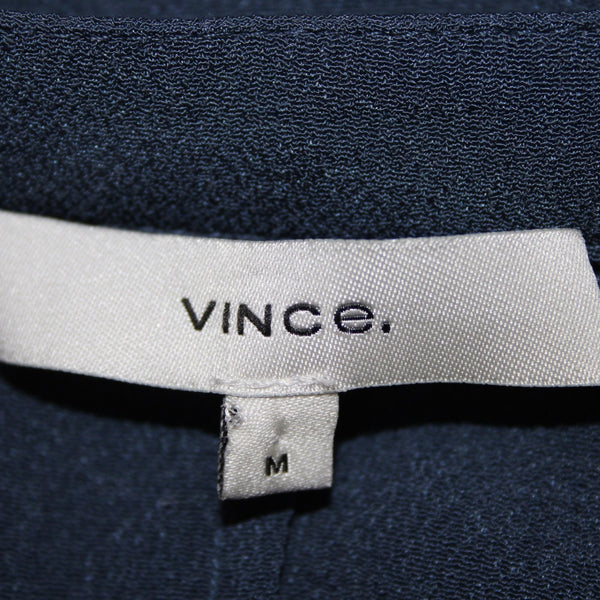 Vince Top Sz M Blue Collared V Neck Unlined 100% Silk Top