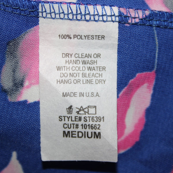 FSL Apparel NEW $35 Sz M Blue Pink Gray Floral High Neck 100% Polyester Top