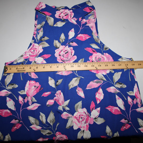 FSL Apparel NEW $35 Sz M Blue Pink Gray Floral High Neck 100% Polyester Top