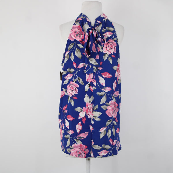 FSL Apparel NEW $35 Sz M Blue Pink Gray Floral High Neck 100% Polyester Top