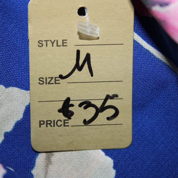 FSL Apparel NEW $35 Sz M Blue Pink Gray Floral High Neck 100% Polyester Top