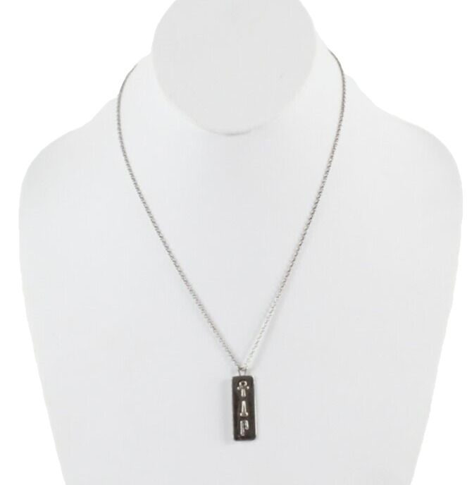 Sterling Silver 18in Chain with Rectangular Cartouche Pendant Bohemian Necklace