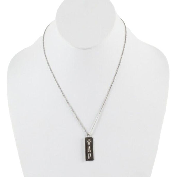 Sterling Silver 18in Chain with Rectangular Cartouche Pendant Bohemian Necklace