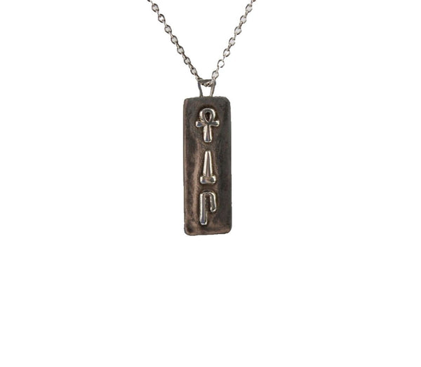 Sterling Silver 18in Chain with Rectangular Cartouche Pendant Bohemian Necklace