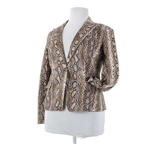 Michael Kors Sz 14 Brown White Retile Print Collared Pockets Lined Cotton Jacket