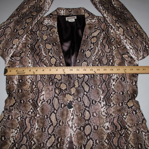 Michael Kors Sz 14 Brown White Retile Print Collared Pockets Lined Cotton Jacket