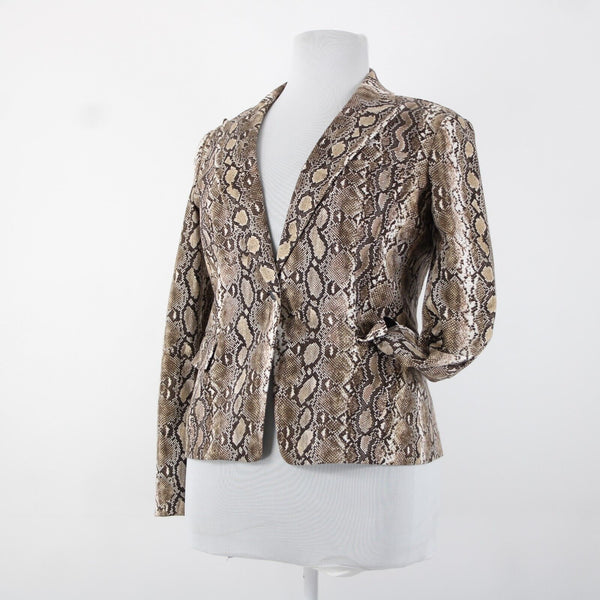 Michael Kors Sz 14 Brown White Retile Print Collared Pockets Lined Cotton Jacket