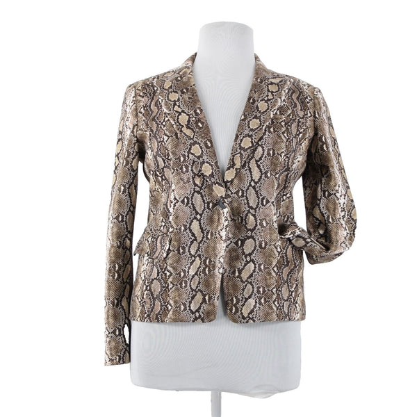 Michael Kors Sz 14 Brown White Retile Print Collared Pockets Lined Cotton Jacket