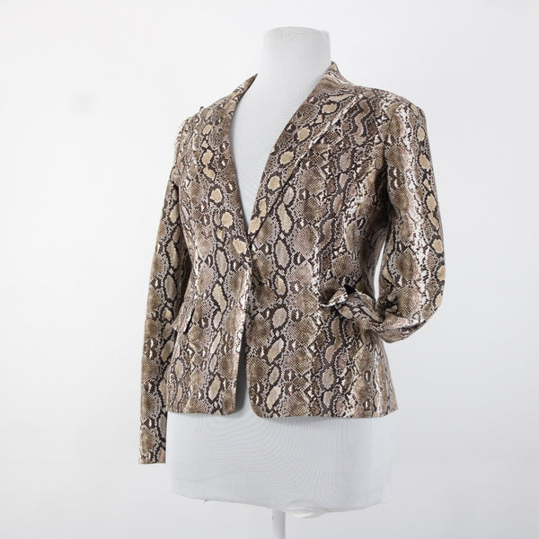 Michael Kors Sz 14 Brown White Retile Print Collared Pockets Lined Cotton Jacket