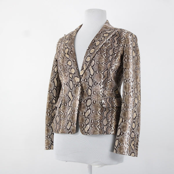 Michael Kors Sz 14 Brown White Retile Print Collared Pockets Lined Cotton Jacket